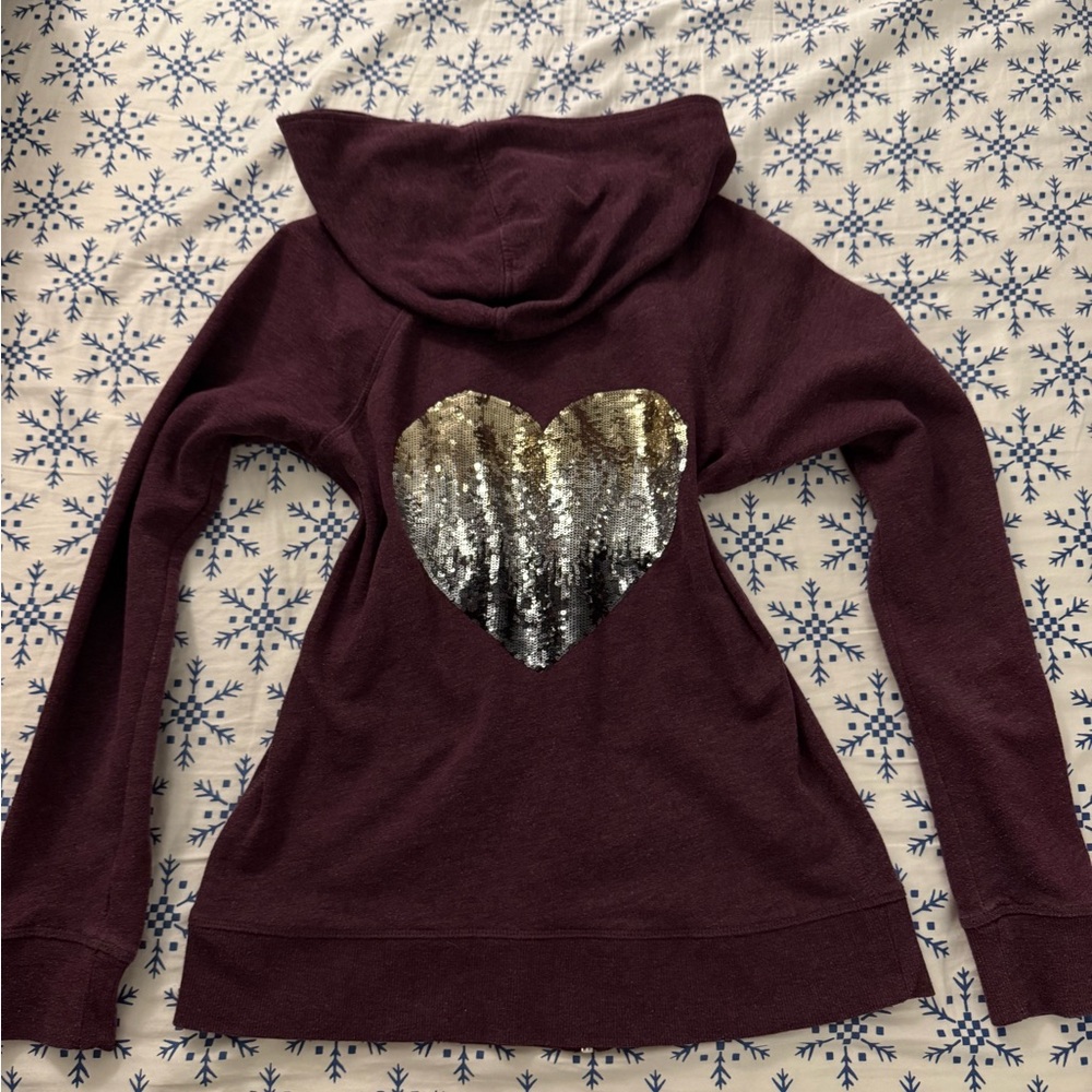 y2k Victoria's Secret Purple Hoodie with Silver Sequin Heart